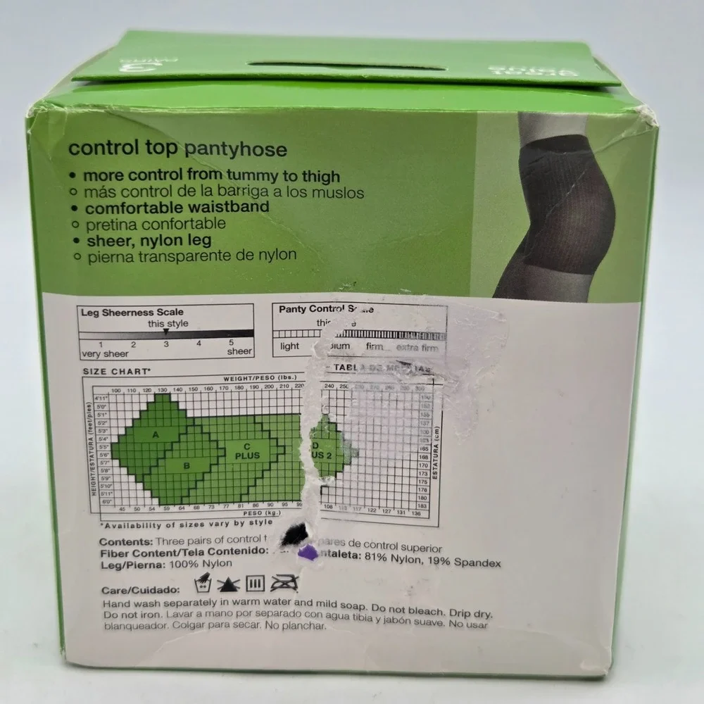No Nonsense Control Top Pantyhose Size A Off Black Sheer Toe‎ 3 Pair Made In USA